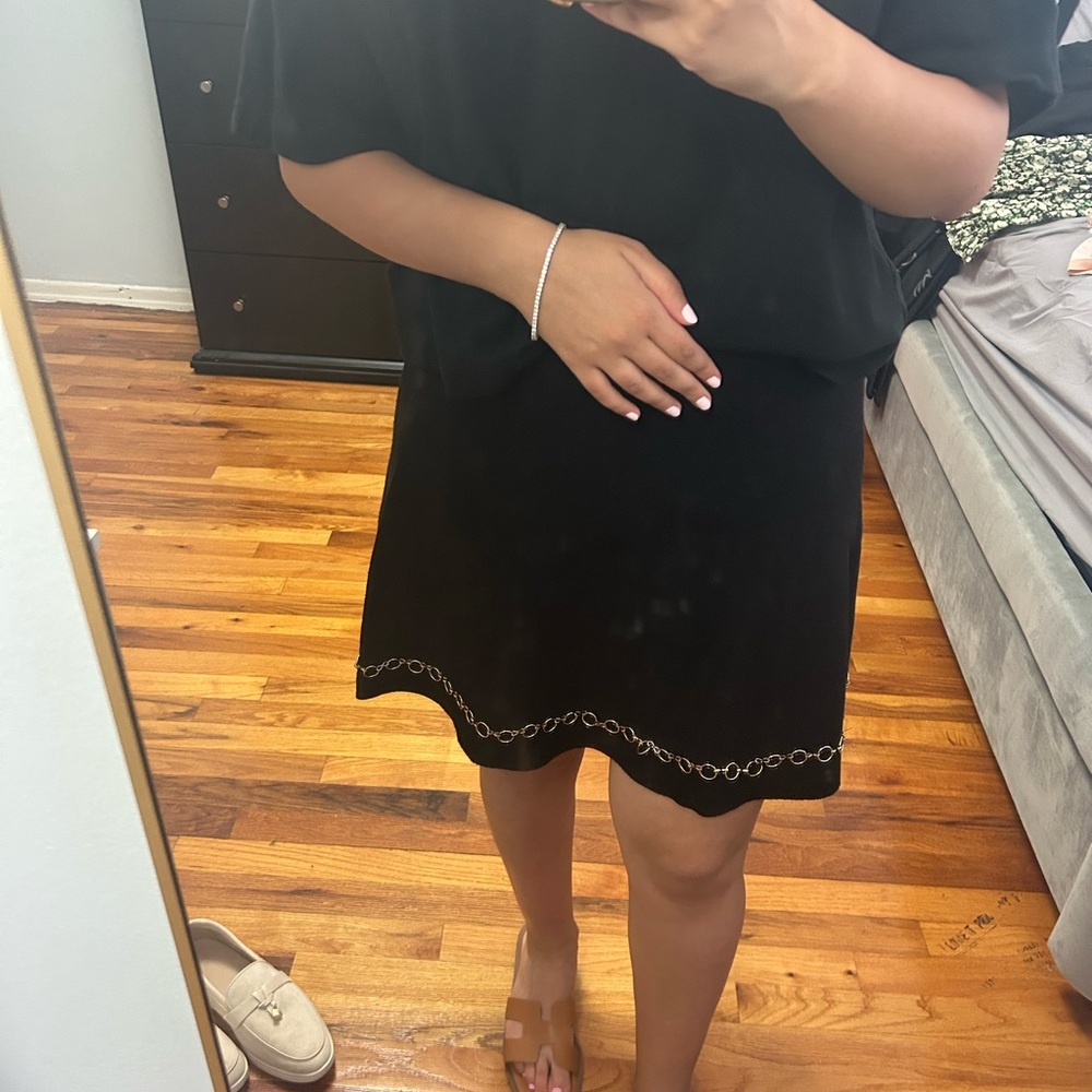 Zara Black Mini Skirt with Gold Chain Trim